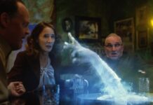 Coming to Shudder June 2023 - Larry Fessenden as “Clive Hockstatter”, Anne Ramsay as “Marla Sheridan”, and Ron E. Rains as “Bob Sheridan” in Ted Geoghegan’s BROOKLYN 45