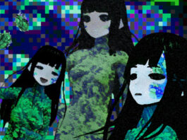 An edited collage of a character from the video game Disillusion.