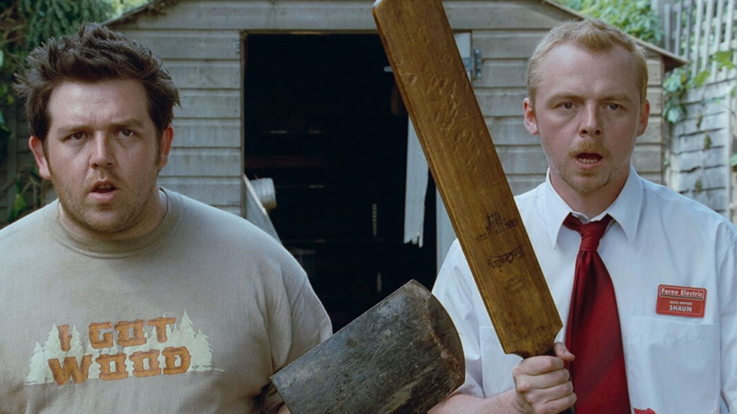 Shaun and Ed holding weapons in Shaun of the Dead