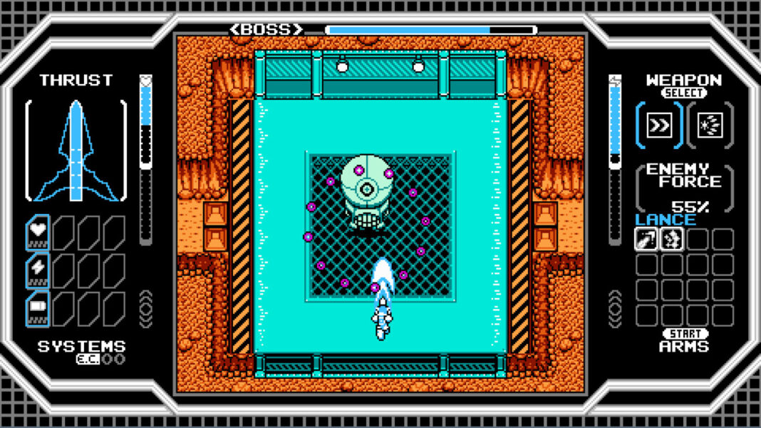 The first boss battle in Astrolancer.