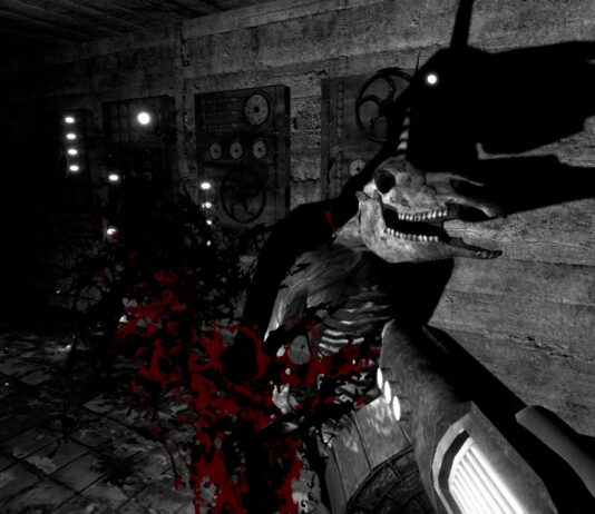 A pony monster being shot at in a dark room
