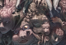 The banner art for Angel at Dusk depicting a grotesque flesh monster.