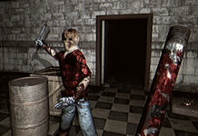 Battling a bloody enemy with a pipe in Butcher's Creek