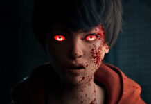 Julee covered in blood with glowing red eyes in Slitterhead