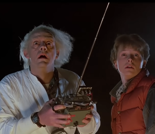 Back to the Future Starring Michael J. Fox as Marty McFly and Christopher Lloyd as Emmett Doc Brown