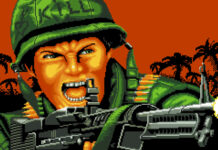 The title screen of NAM-1975 featuring a soldier firing a gun