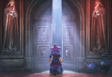 The Inquisitor standing in front of an open doorway in Mandragora
