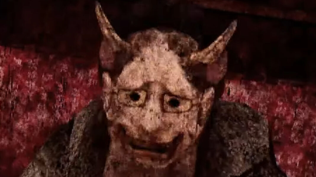A mysterious man wearing an oni mask in Labyrinth of the Demon King