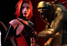 BloodRayne posing next to a Foreman in BloodRayne 2