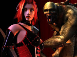 BloodRayne posing next to a Foreman in BloodRayne 2