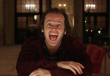 Jack Torrance (Jack Nicholson) sitting at the bar in the Overlook Hotel in The Shining