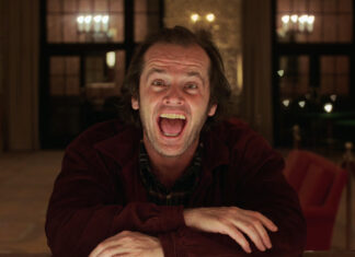 Jack Torrance (Jack Nicholson) sitting at the bar in the Overlook Hotel in The Shining