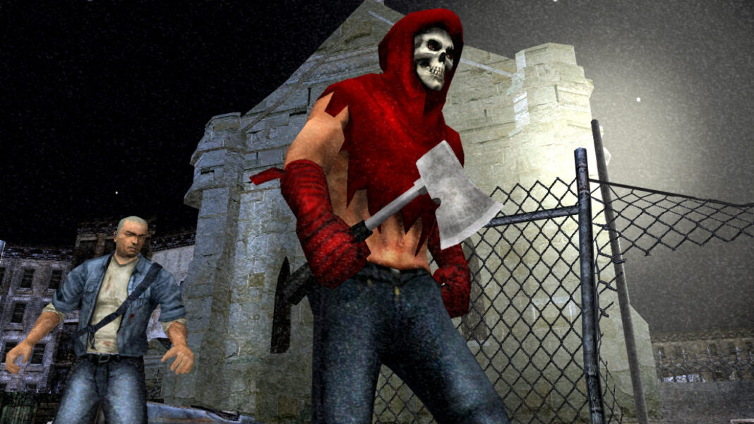 Cash approaching a hunter from behind in Manhunt (2003)