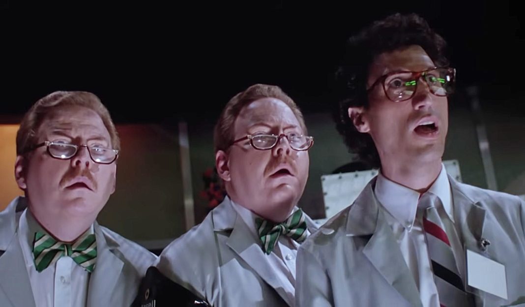 The lab assistants watch the Gremlins