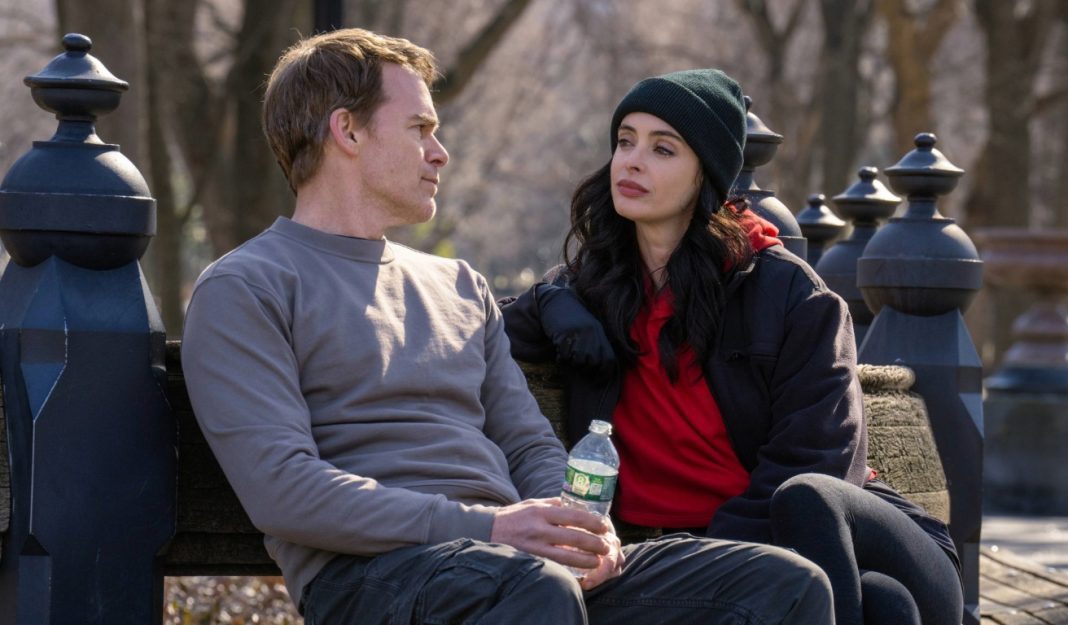 L-R Michael C. Hall as Dexter Morgan, Krysten Ritter as Mia in Dexter Resurrection, episode 4, season 1