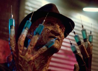 Robert Englund as Freddy Kreuger with syringe hands in A Nightmare on Elm Street 3: Dream Warriors