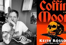A photograph of Keith Rosson and the cover of Coffin Moon