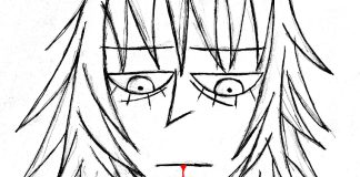 A nameless woman looking down at her hands in Paper Bleed