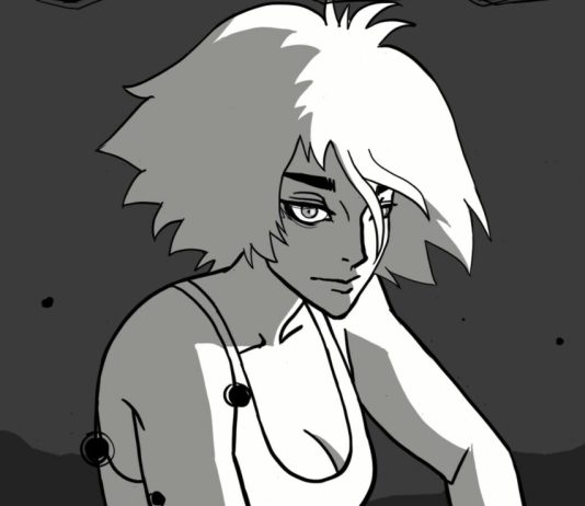 Vikka staring at the camera in Broomstick Exorcist