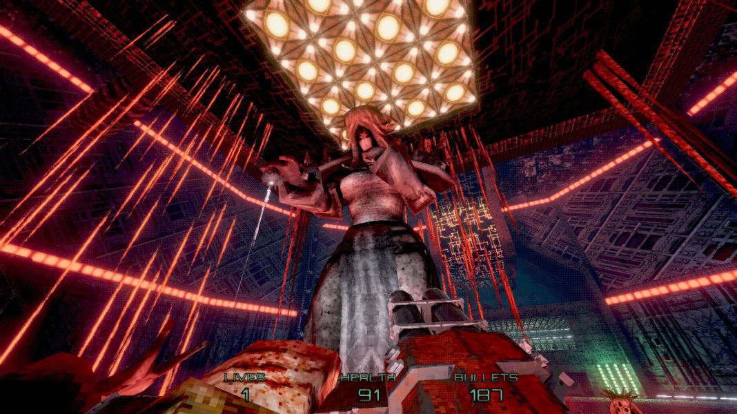 The protagonist gazing at a statue of the Matriarch in INCISION