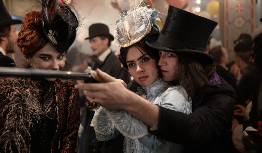 Dracula shows Mina how to hold a rifle in Dracula 2026