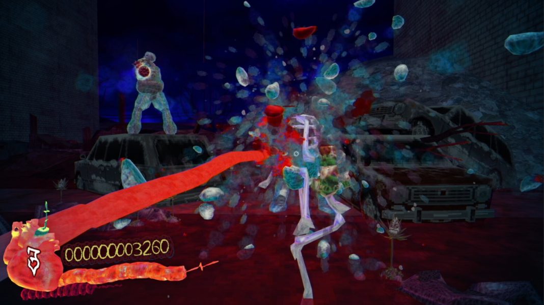 The player popping a gelatinous monster in TUMOR NECROSIS FACTOR