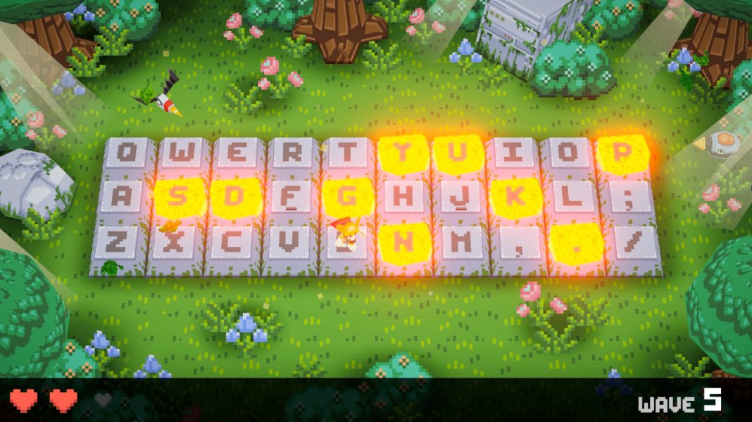 The player surrounded by lava in Keyboard Warrior