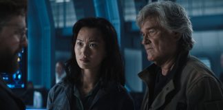 Joe Tippett, Mari Yamamoto and Kurt Russell talk in a lab in Monarch Legacy of Monsters Season 2, Ep. 2 'Resonance'