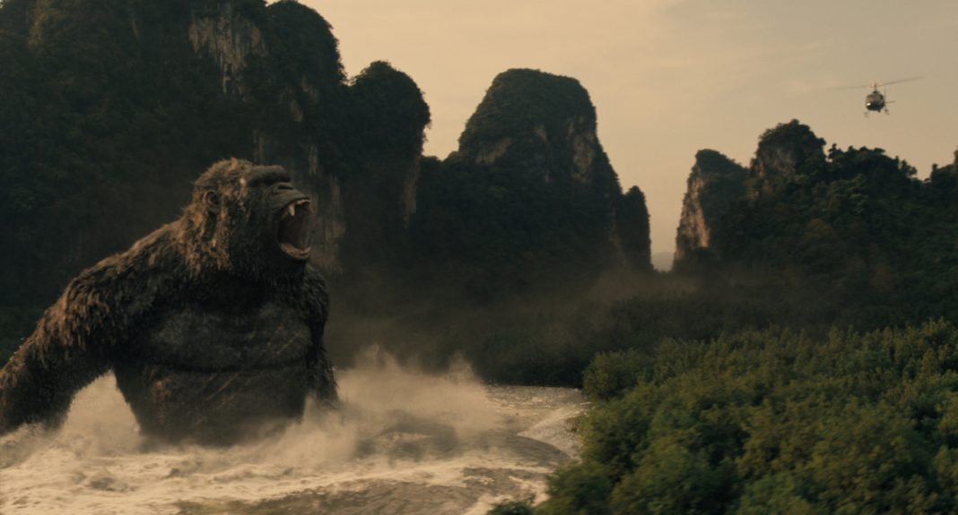 King Kong roars at a helicopter while standing in water in Monarch Legacy of Monsters Season 2, Ep. 2 'Resonance'