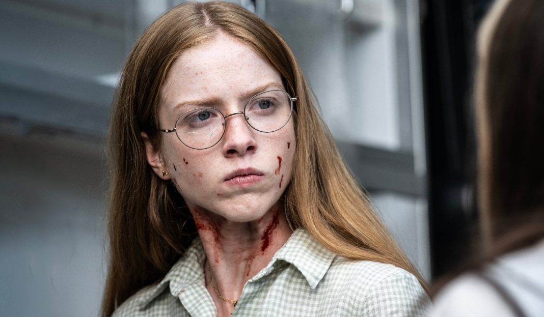 A bloody Sophia (Julia Doyle) looks angry in FROM Season 4, Episode 1