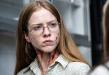 A bloody Sophia (Julia Doyle) looks angry in FROM Season 4, Episode 1