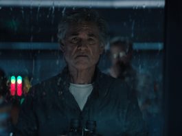 An older Lee Shaw (Kurt Russell) looks out of a rain-soaked window in Monarch Legacy of Monsters Season 2, Episode 9 'Ends of the Earth'