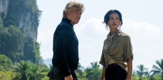 Older Lee Shaw and Dr. Keiko Randa venture to a volcanic mountaintop in Monarch Legacy of Monsters Season 2 Episode 10