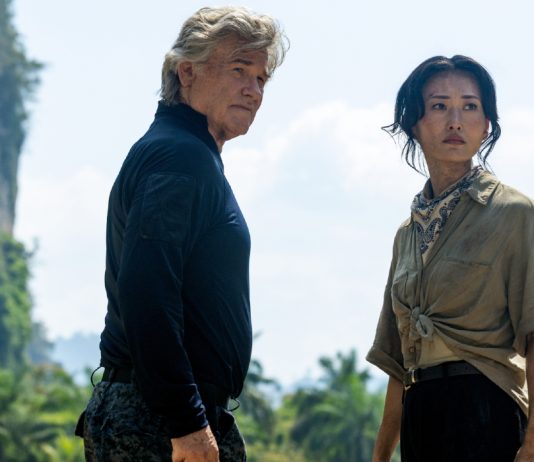 Older Lee Shaw and Dr. Keiko Randa venture to a volcanic mountaintop in Monarch Legacy of Monsters Season 2 Episode 10