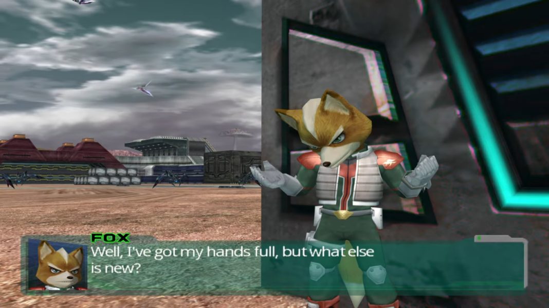 Fox cracking wise and shrugging his shoulders in Star Fox: Assault