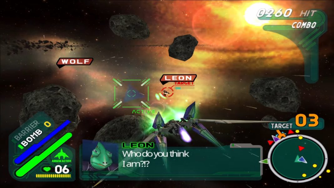 Fox taking on Leon in a dogfight in Star Fox: Assault