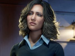 Laurie Strode stands outside of her home at night in the Halloween game.