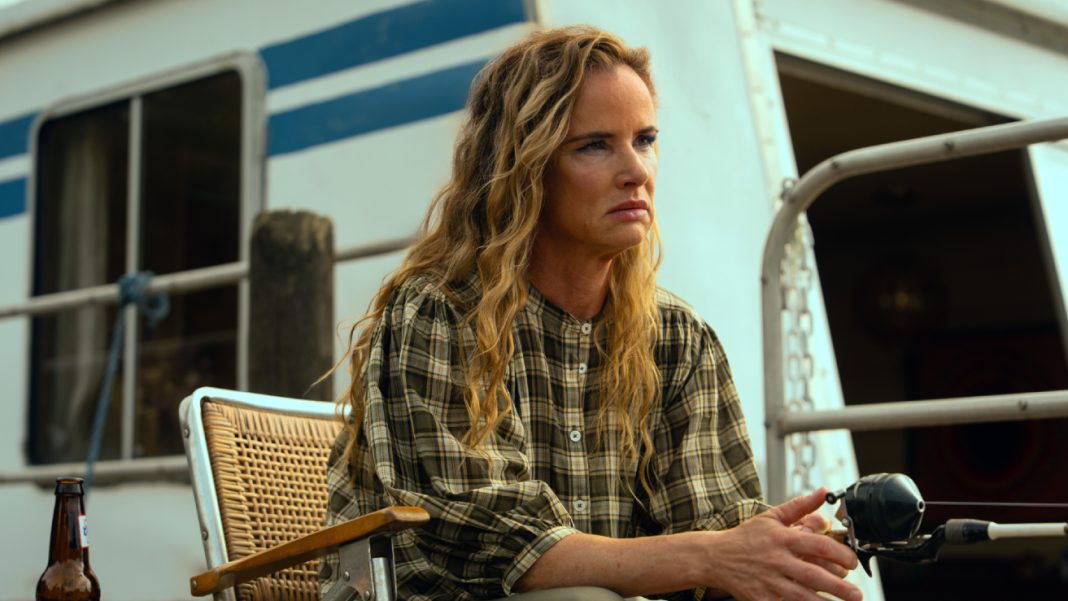 Crystal (Juliette Lewis) sits on the houseboat deck, fishing, in Cape Fear Episode 9 Crystal (Juliette Lewis) sits on the houseboat deck, fishing, in Cape Fear Episode 9