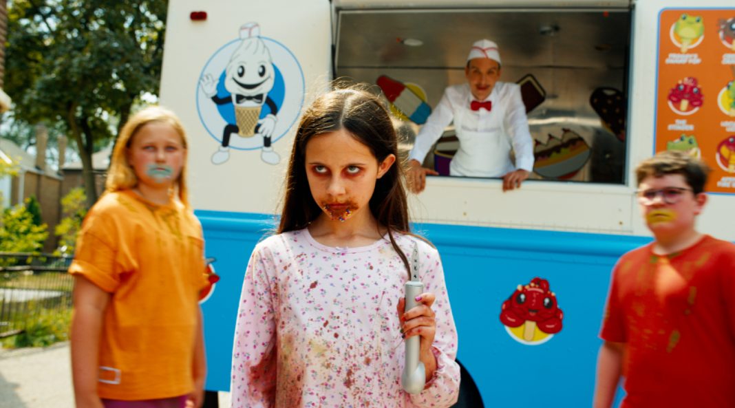 A little girl is covered in ice cream in Eli Roth's Ice Cream Man