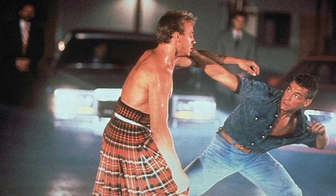 Jean-Claude Van Damme punches a man wearing a kilt in Lionheart Jean-Claude Van Damme punches a man wearing a kilt in Lionheart