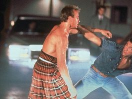 Jean-Claude Van Damme punches a man wearing a kilt in Lionheart