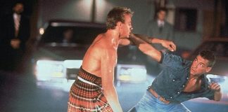 Jean-Claude Van Damme punches a man wearing a kilt in Lionheart