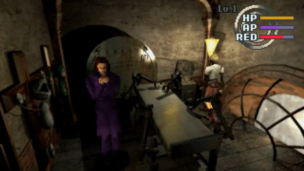 Rion exploring a room with a priest in Galerians
