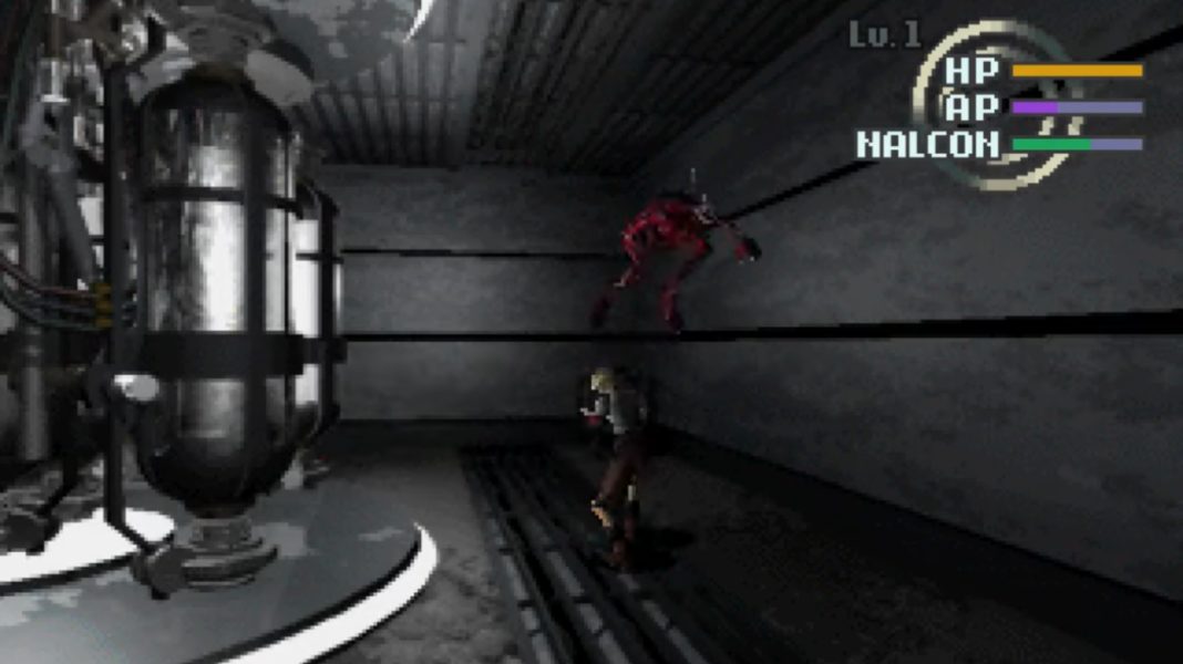 Rion narrowly avoiding a fleshy mutant in Galerians