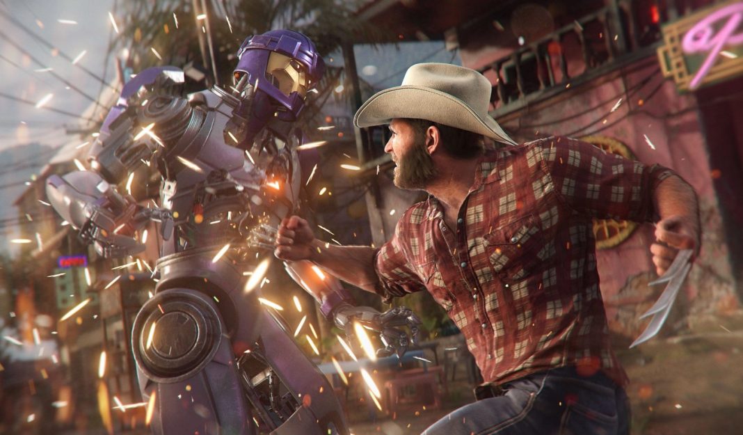 Logan hits a robot in Marvel’s Wolverine