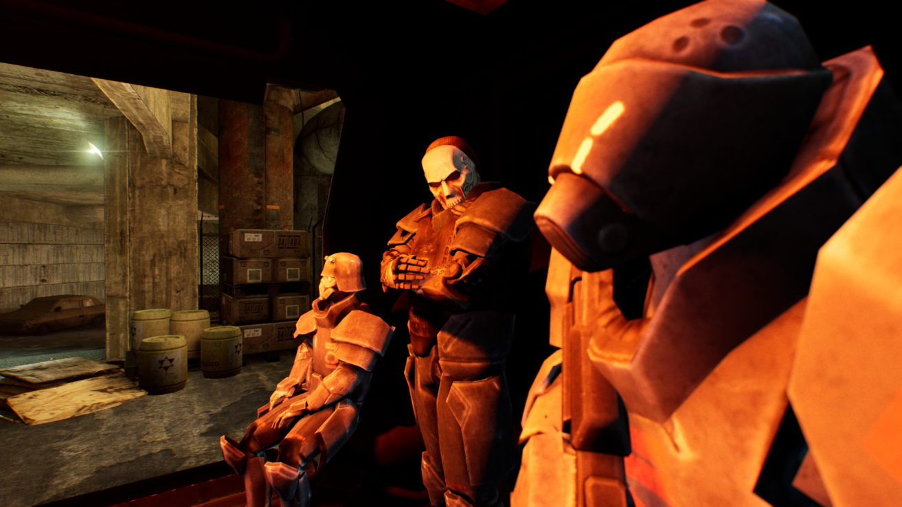 Six scowling at nearby Junta soldiers in Sprawl Zero