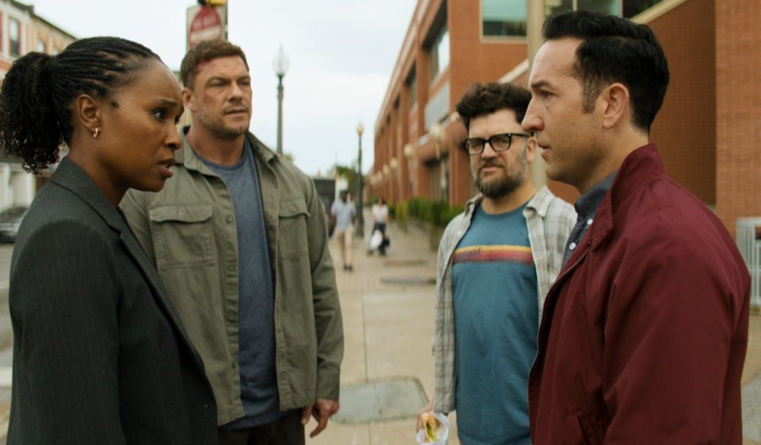 Sydelle Noel as Tamara Green, Alan Ritchson as Reacher, Kevin Weisman as Plum, Christopher Rodriguez Marquette as Jacob in Reacher Season 4