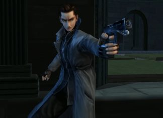 A vampire hunter posing dramatically in Vampire Night