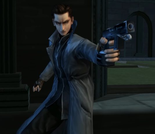 A vampire hunter posing dramatically in Vampire Night