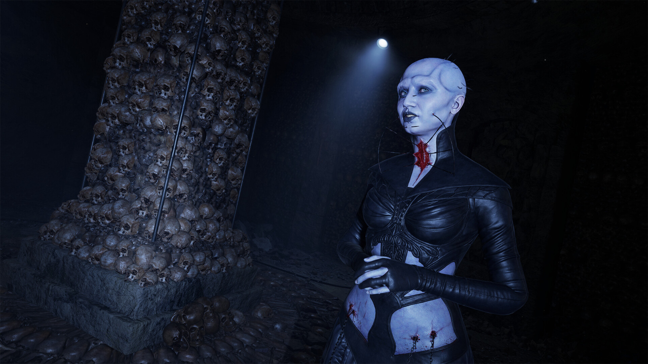 Deepthroat speaking to Aidan in a dungeon in Hellraiser: Revival